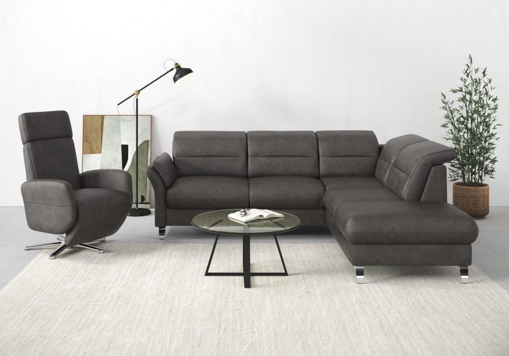 sit&more Ecksofa »Grenoble«, inklusive Federkern, wahlweise mit Bettfunktion, Stauraum, Armteilverstellung und Kopfteilverstellung