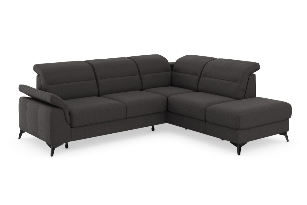 sit&more Ecksofa »Sinatra«, mit Ottomane, optional mit Kopfteilverstellung und Armteilfunktion oder mit Kopfteilverstellung, Armteilfunktion, Bettfunktion und Stauraum, mattschwarze Metallfüsse
