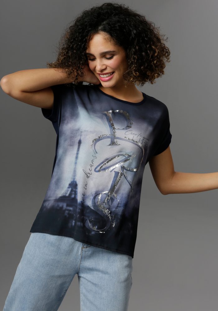 Aniston SELECTED Blusenshirt, mit glänzendem Folienprint - NEUE KOLLEKTION