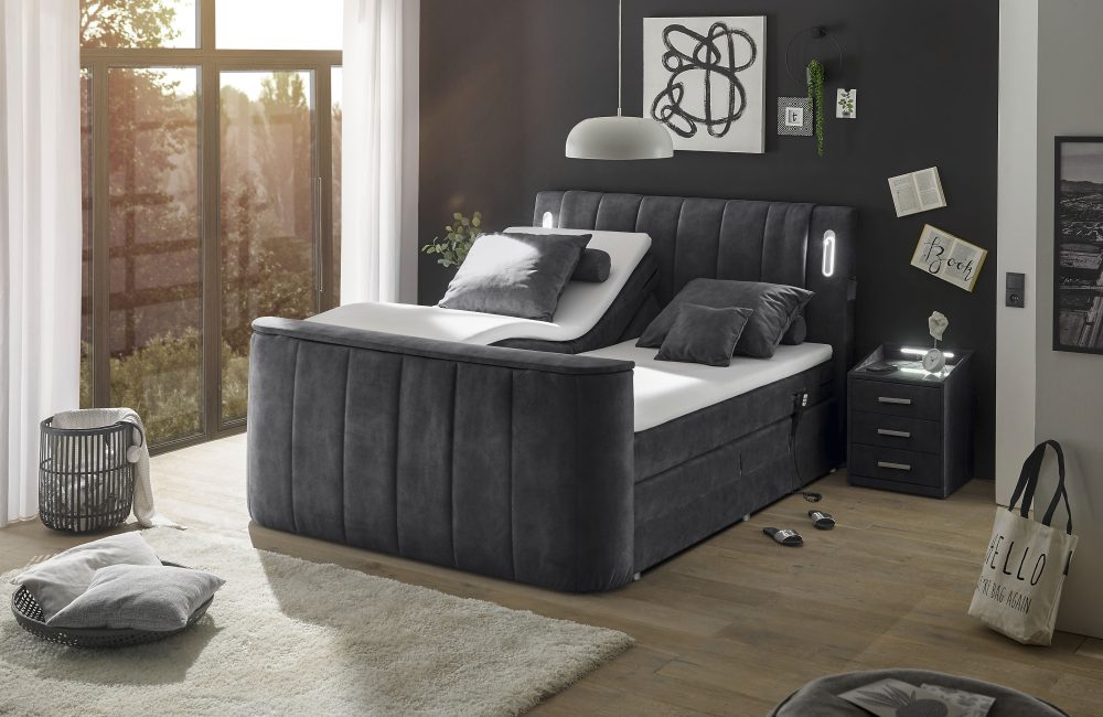 ED EXCITING DESIGN Boxspringbett »Dallas« 6 Stk. tlg. inkl. Topper, LED-Beleuchtung, motorisierter TV Halterung und Motor