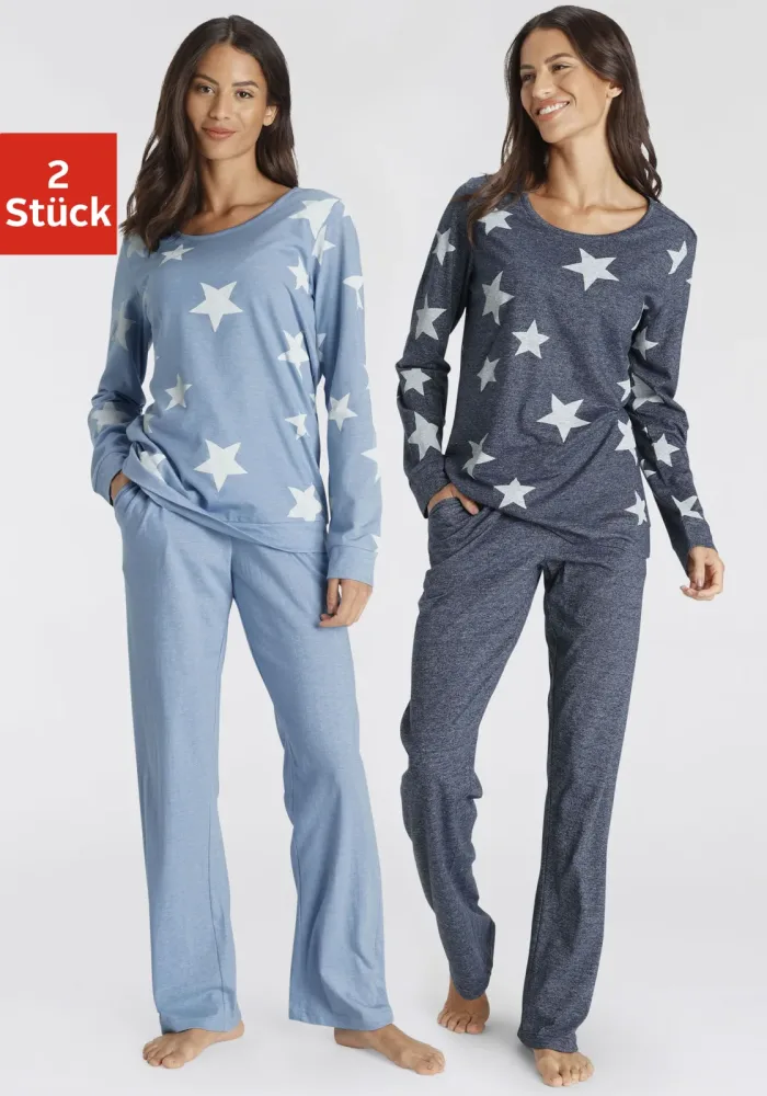 Vivance Dreams by Lascana Pyjama Packung, 4 tlg. in melierter Optik mit Sternen