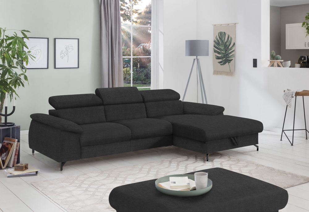 COTTA Ecksofa »Komaris I«, inklusive Kopf- bzw. Rückenteilverstellung, wahlweise Bettfunktion und Bettkasten, eleganter schwarzer Fuss