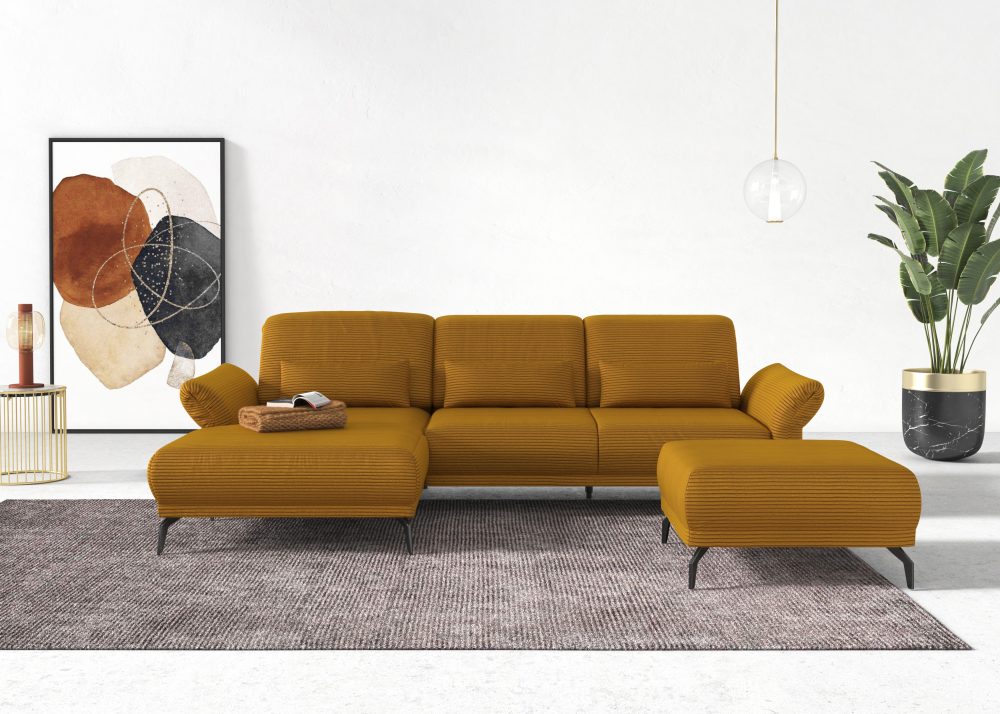 INOSIGN Ecksofa »Coco«, wahlweise mit Sitztiefen, Armteil- und Kopfteilverstellungim Cord, mit Füssen 15 cm hoch