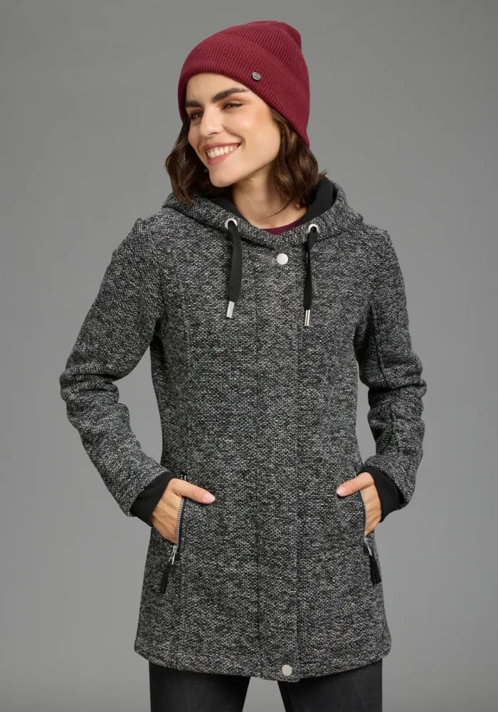 KangaROOS Strickfleecejacke mit Kapuze mit 2-Wege-Reissverschluss und Druckknöpfen, hüftbedeckend