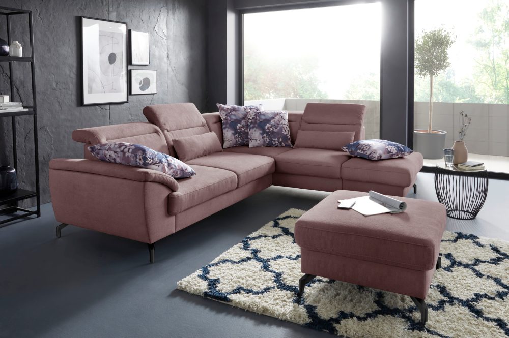 sit&more Ecksofa, 12 cm Fusshöhe, inklusive Sitztiefenverstellung, wahlweise Kopfteilverstellung, wahlweise in 2 unterschiedlichen Fussfarben