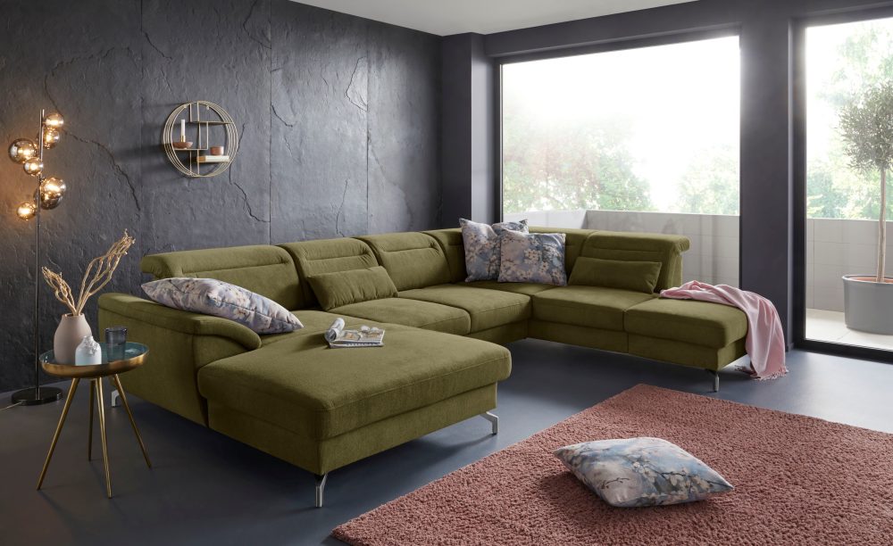 sit&more Wohnlandschaft, 12 cm Fusshöhe, inklusive Sitztiefenverstellung, wahlweise Kopfteilverstellung, wahlweise in 2 unterschiedlichen Fussfarben