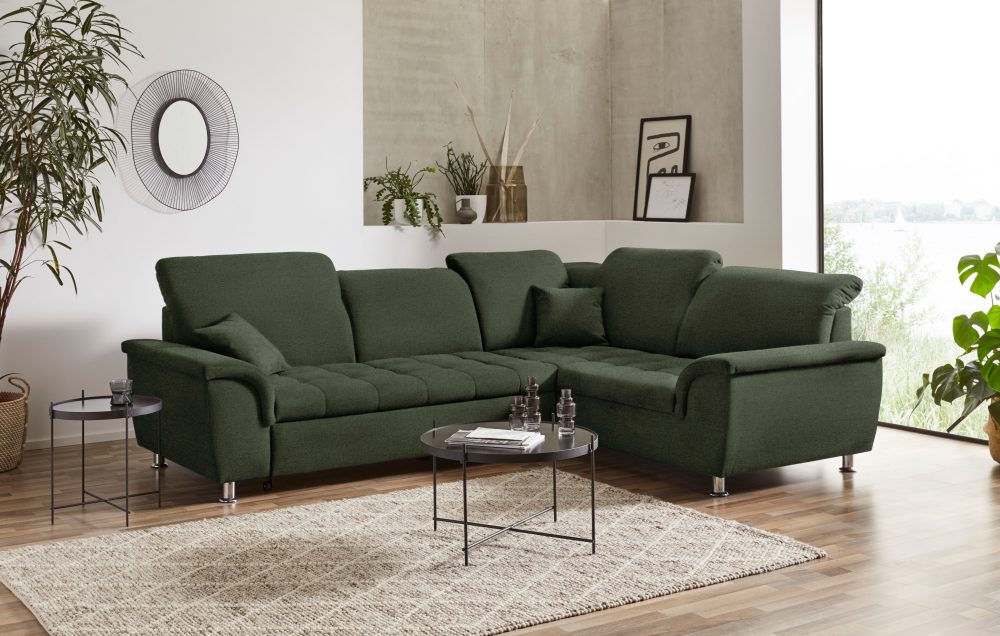 DOMO collection Ecksofa »Franzi«, wahlweise mit Kopfteilverstellung (dann Breite: 275 cm), optional mit Bettfunktion, inklusive Zierkissen