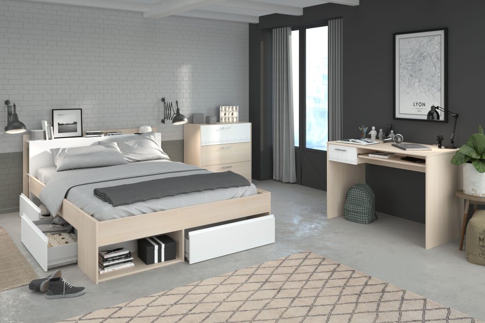 Parisot Jugendzimmer-Set »Most«, (Set, 3 tlg., Bett mit Schubkästen, Schreibtisch und Schubkastenkommode)