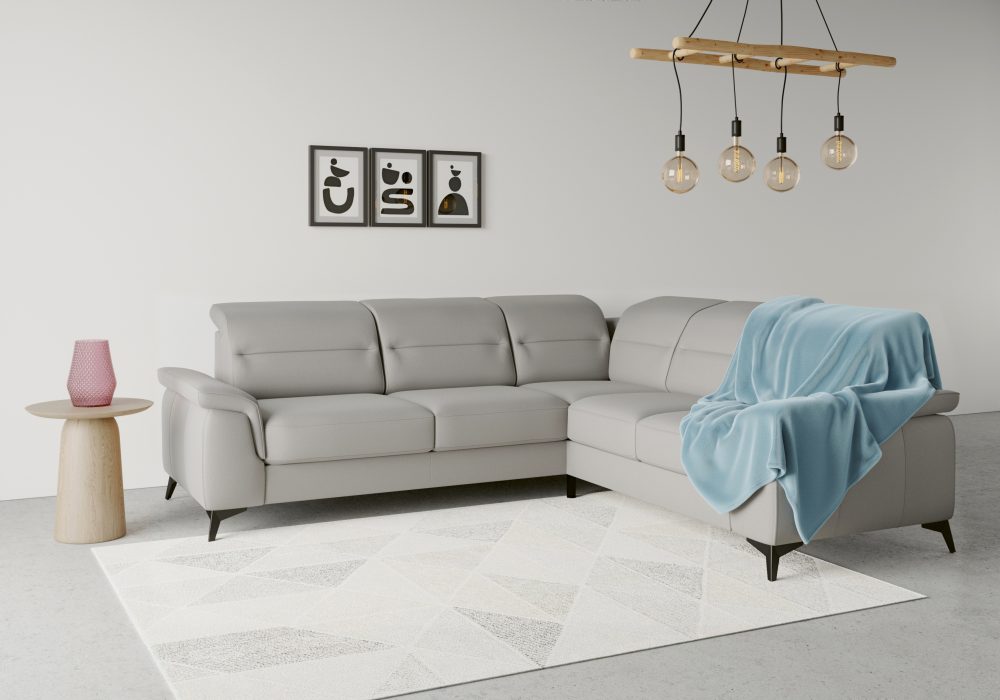 sit&more Ecksofa »Sinatra«, optinal mit Kopfteilverstellung und Armteilfunktion oder mit Kopfteilverstellung, Armteilfunktion, Bettfunktion und Schubkasten, langer Schenkel links oder rechts bestellbar, mattschwarze Metallfüsse