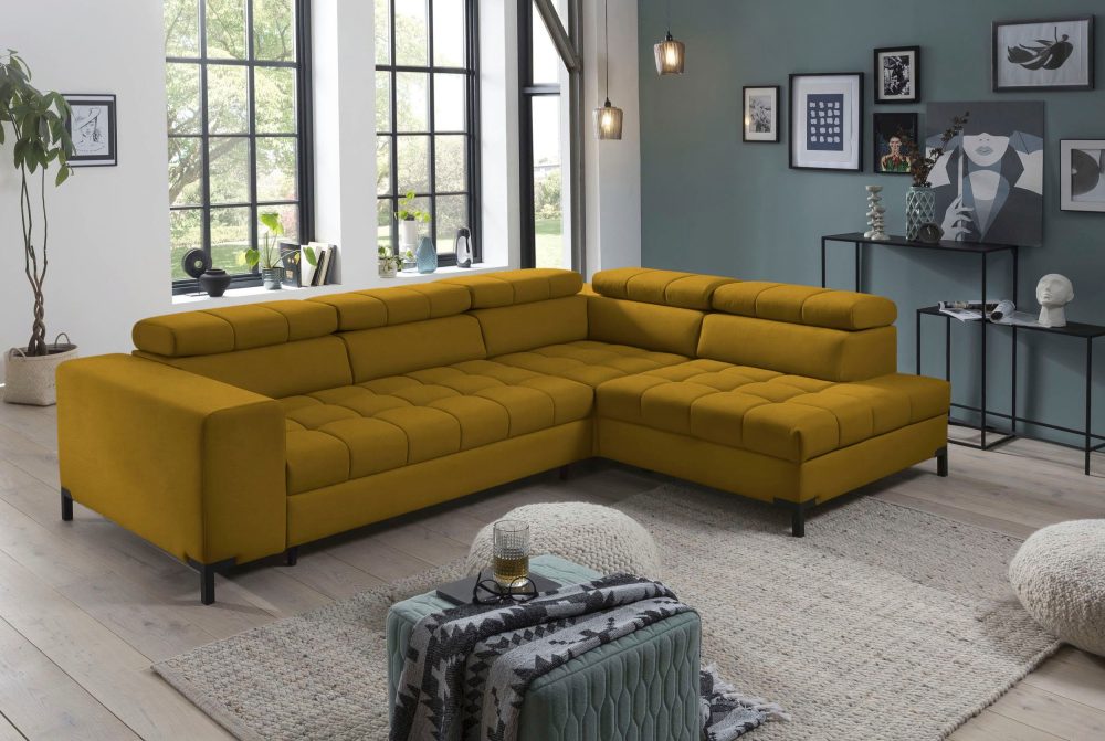 exxpo - sofa fashion Ecksofa, Steppung im Sitzbereich, Wahlweise mit Bettfunktion und Bettkasten, inklusive 5 verstellbaren Kopfstützen