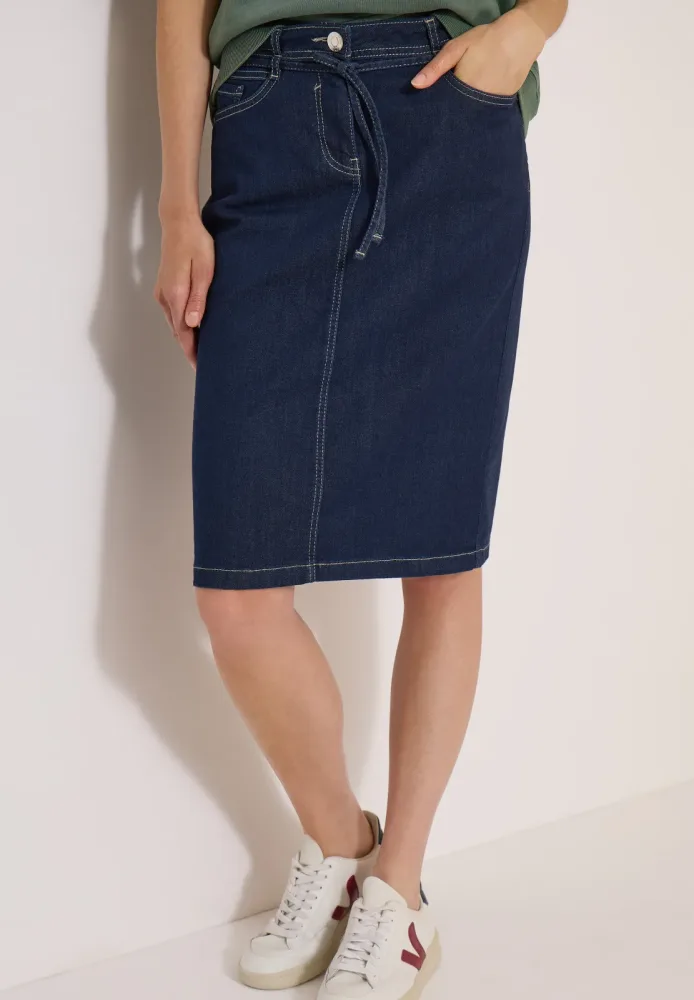 Cecil Jeansrock Knielanger Denimrock mit Gürteldetail