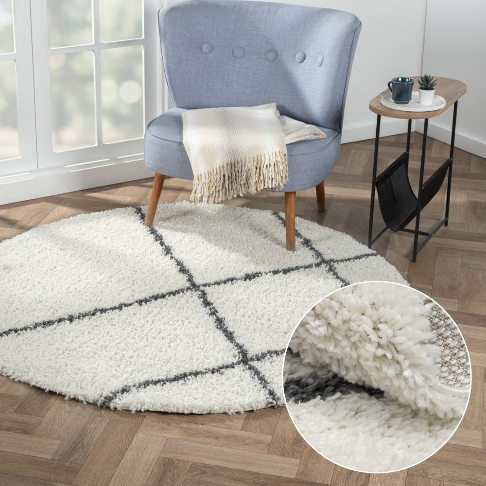 Myflair Möbel & Accessoires Hochflor-Teppich »My Shaggy Raute«, rund, 37 mm Höhe, Shaggy, Scandi Rauten Design, leicht glänzend, extra flauschig, ideal im Wohnzimmer, Schlafzimmer & Esszimmer