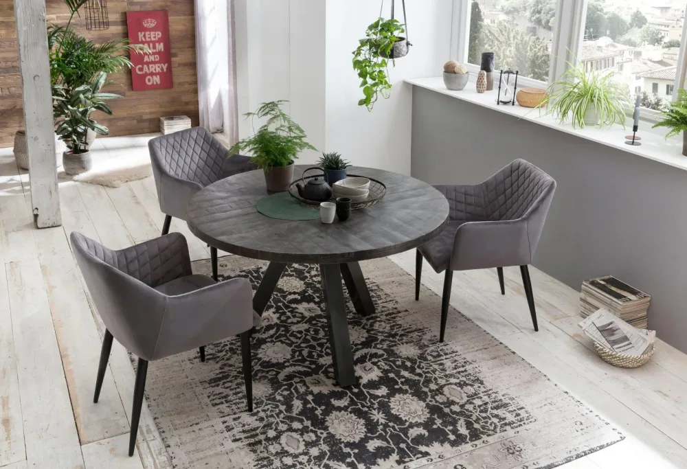 mutoni - Esstisch Massivholz Mango Metall rund 120, One Size, Multicolor