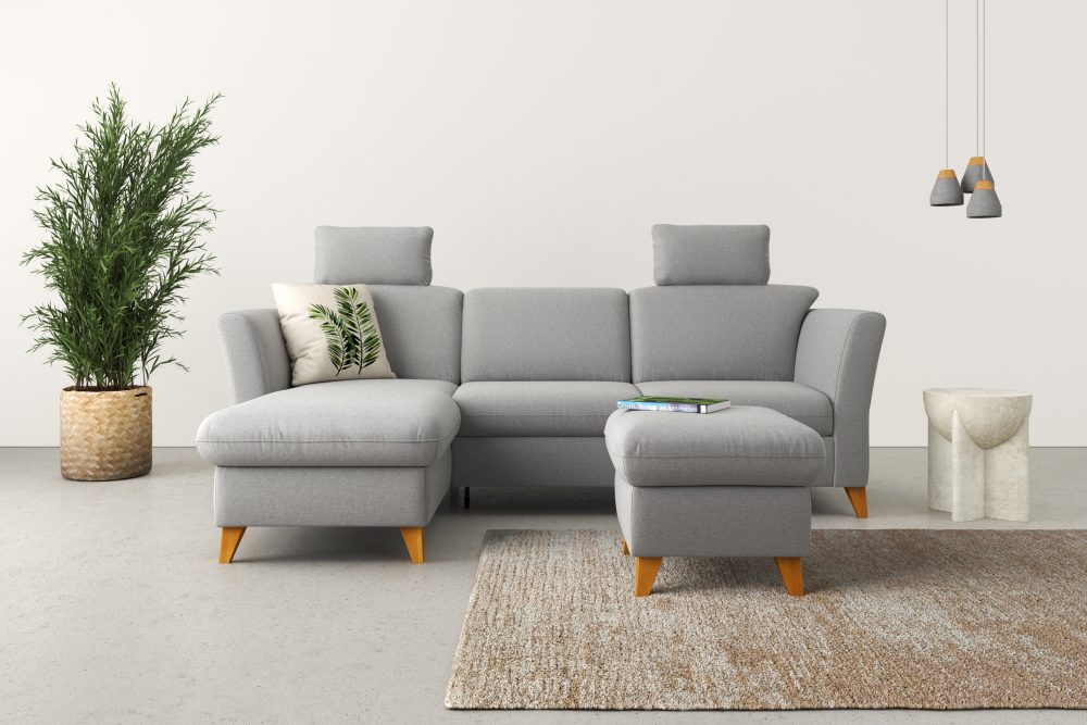 Home affaire Ecksofa »Trelleborg«, Federkern-Polsterung, wahlweise mit Bettfunktion und Bettkasten, Kopfstützen optional