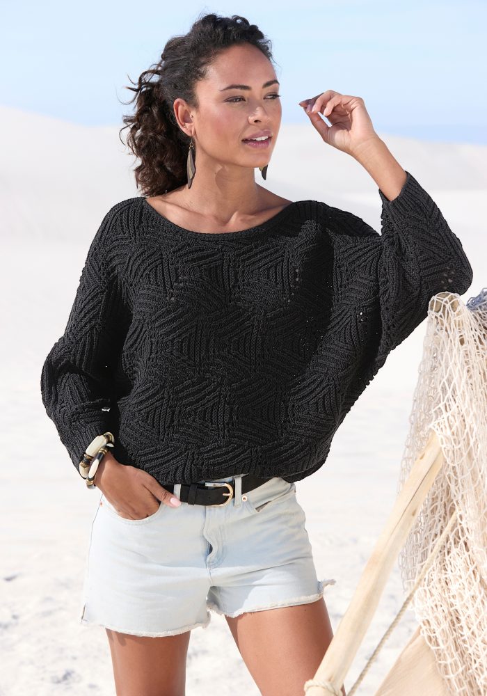 LASCANA Fledermauspullover, mit aufwendigem Strickmuster