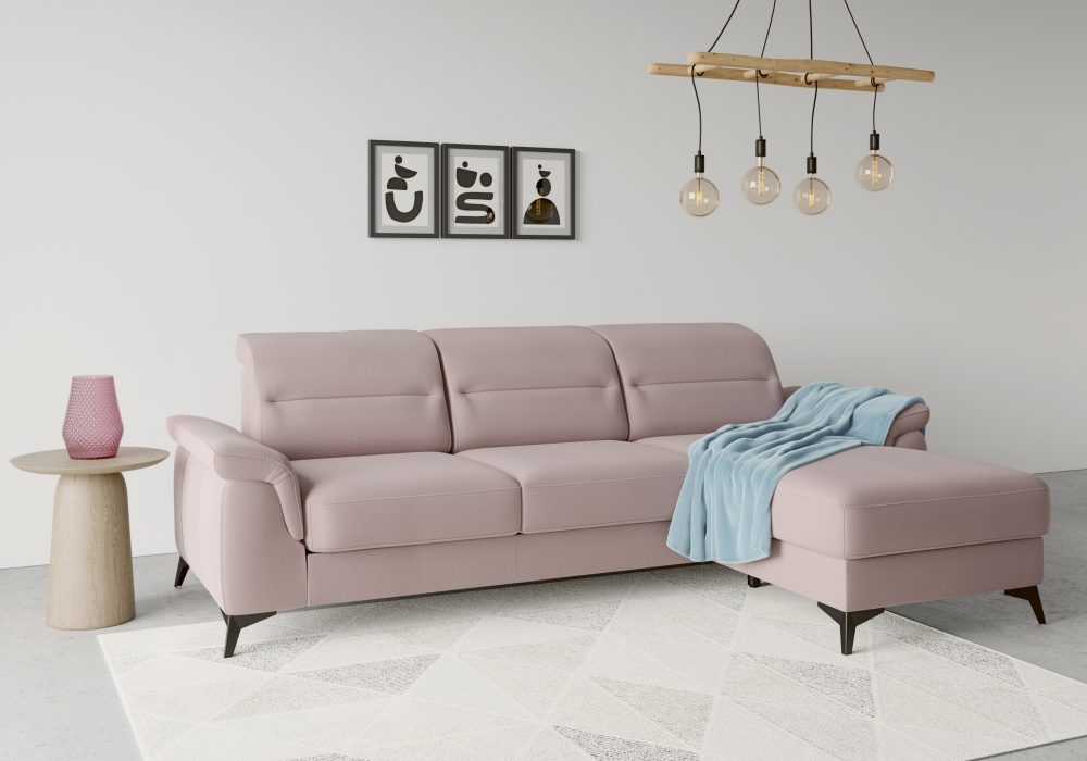sit&more Ecksofa »Sinatra«, mit Recamiere, optional mit Kopfteilverstellung und Armteilfunktion oder mit Kopfteilverstellung, Armteilfunktion, Bettfunktion und Bettkasten, mattschwarze Metallfüsse