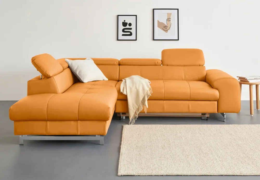 COTTA Ecksofa mit Kopfteilverstellung, edle Metallkufen, wahlweise mit Bettfunktion