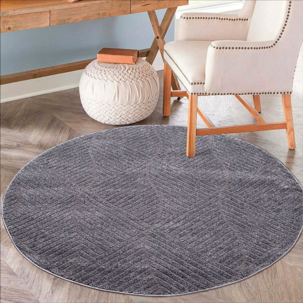 Carpet City Teppich, rund, Kurzflor,3D-Optik,Kreisförmiges Muster, Wohnzimmer,Schlafzimmer