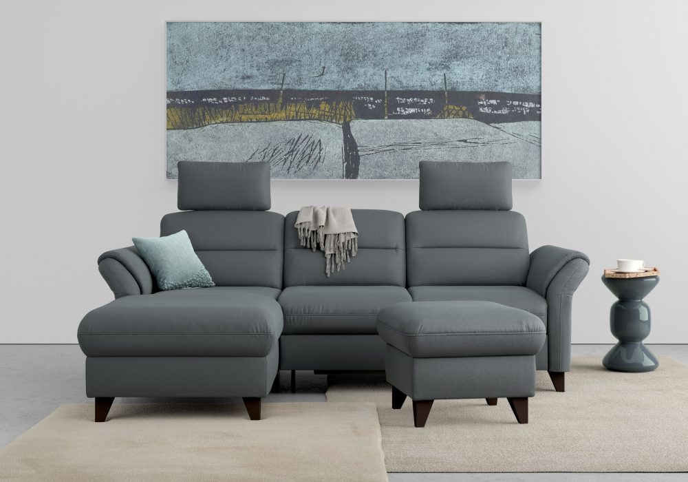 sit&more Ecksofa »Mellum«, inklusive Federkern, wahlweise mit Bettfunktion, Bettkasten und Armteilfunktion
