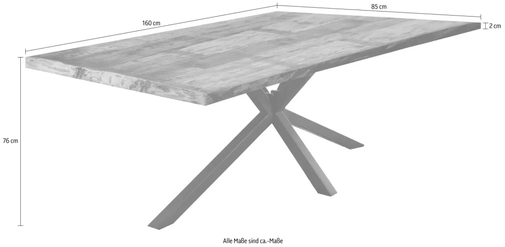 mutoni - Massivholztisch 160x85 - Altholz lackiert bunt - Metall antik, One Size, Multicolor