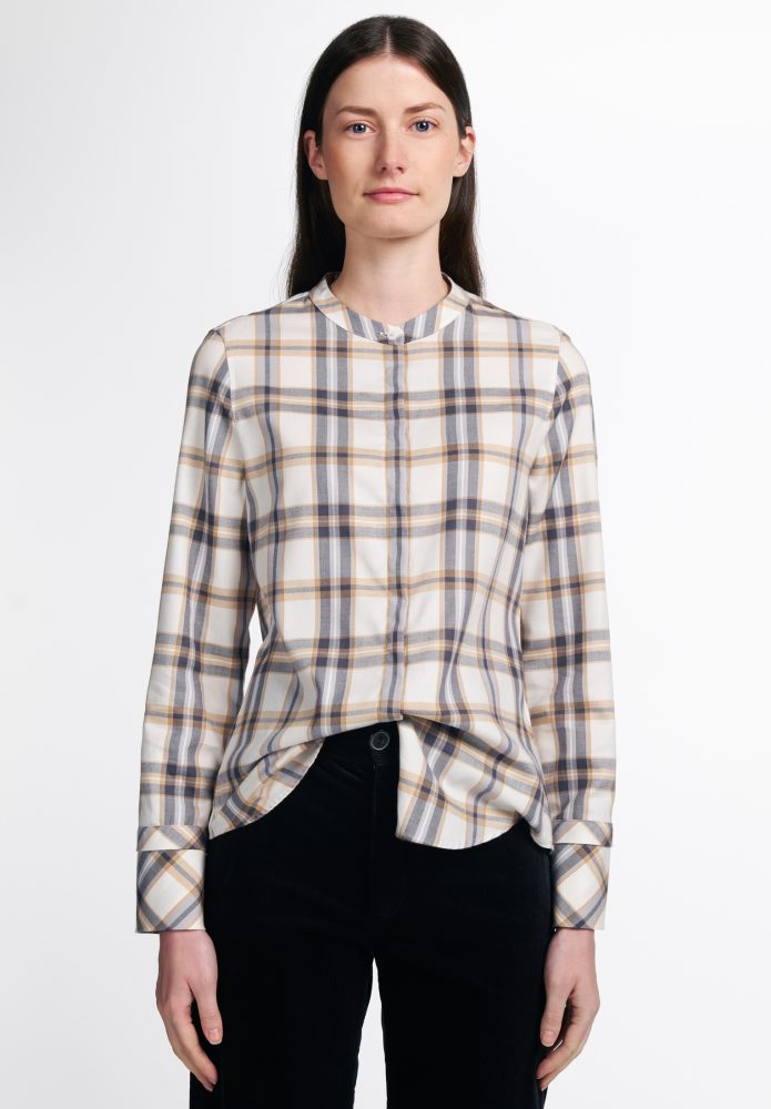 ETERNA LANGARM BLUSE MODERN CLASSIC UPCYCLING SHIRT FLANELL BEIGE