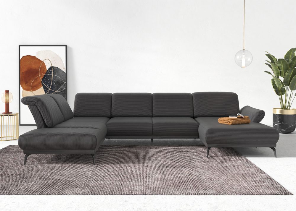 INOSIGN Wohnlandschaft »Coco«, wahlweise mit Sitztiefen, Armteil- und Kopfteilverstellung,im Cord, mit Füssen 15 cm hoch