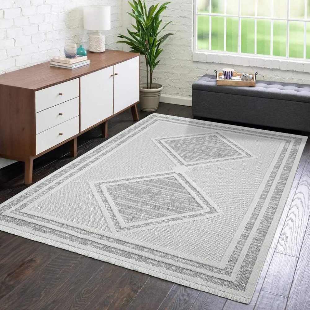 Carpet City Teppich »LINDO 8853«, rechteckig, Kurzflor, Hochtief-Muster/ 3D-Effekt, Fransen, Boho-Stil, Wohnzimmer