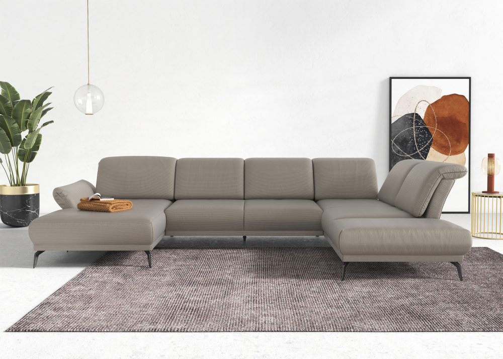INOSIGN Wohnlandschaft »Coco«, wahlweise mit Sitztiefen, Armteil- und Kopfteilverstellung,im Cord, mit Füssen 15 cm hoch