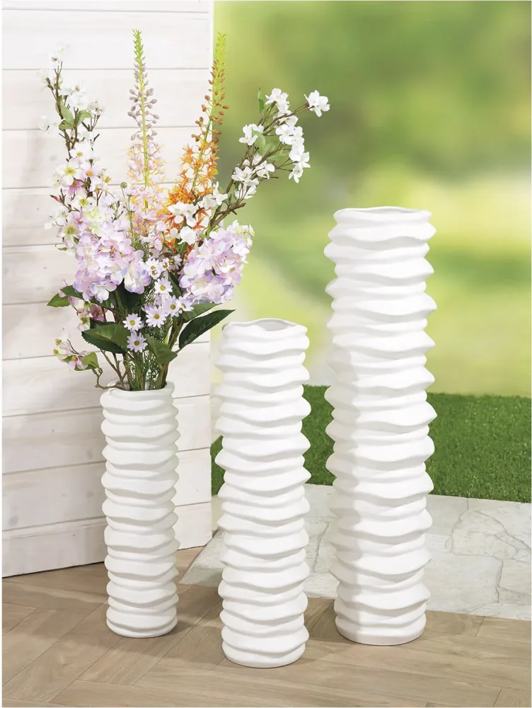 Gilde Vase Rillo Keramik Weiss H: 58 cm  | Schubiger Möbel