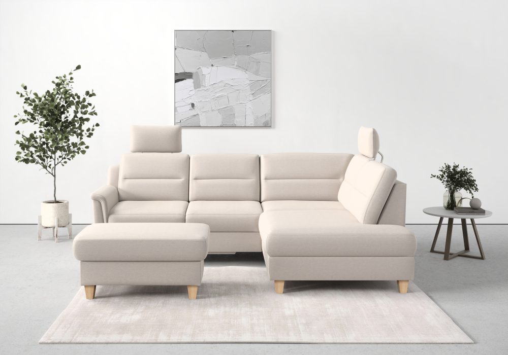 sit&more Ecksofa »Farö«, inklusive Federkern, mit naturfarbenen Füssen, wahlweise mit Bettfunktion und Bettkasten