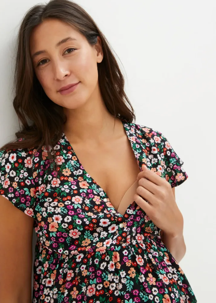 bonprix 2-in-1 Umstands- und Stillbluse aus fließender Viskoseschwarz 34Damen