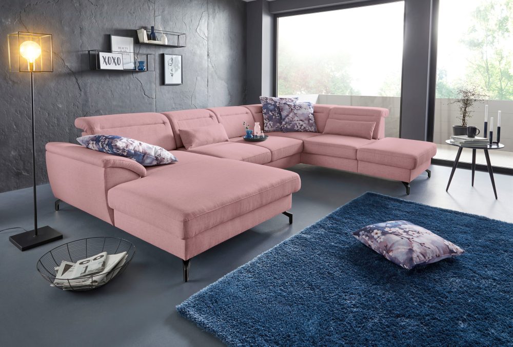 sit&more Wohnlandschaft, 12 cm Fusshöhe, inklusive Sitztiefenverstellung, wahlweise Kopfteilverstellung, wahlweise in 2 unterschiedlichen Fussfarben