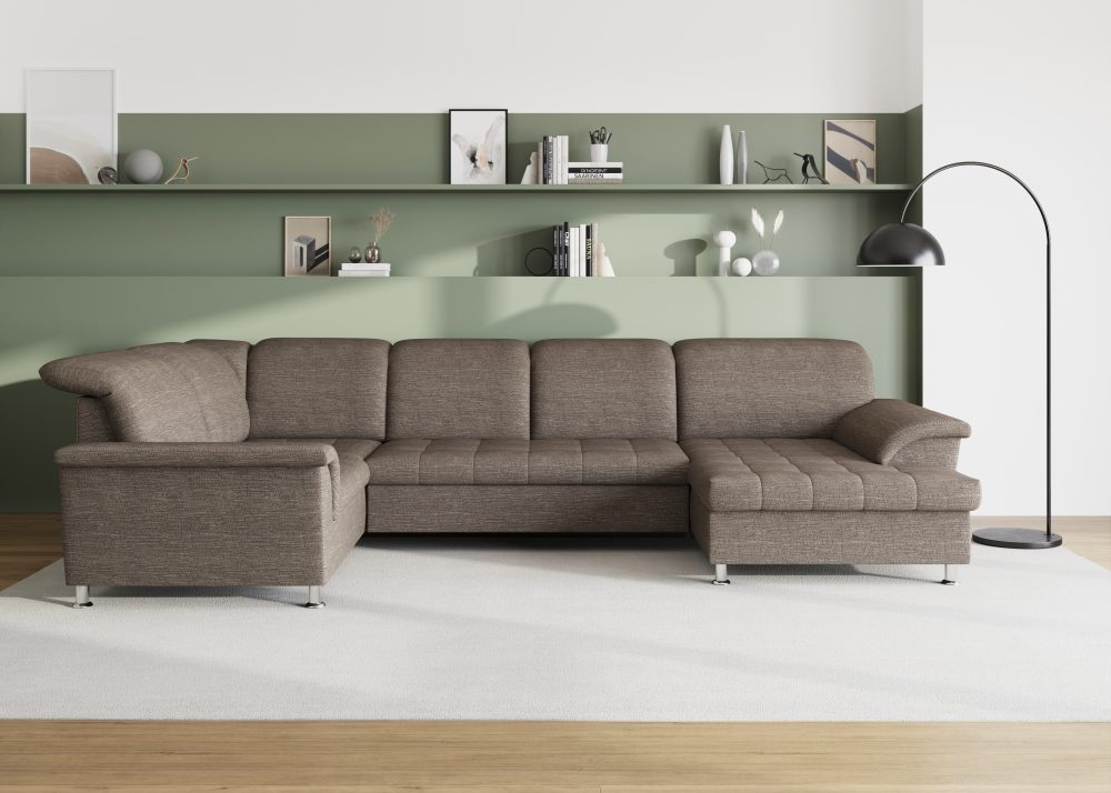 DOMO collection Wohnlandschaft »Franzi«, im XXL-Format, wahlweise mit Bettfunktion, Bettkasten und Kopfteilverstellung, frei im Raum stellbar