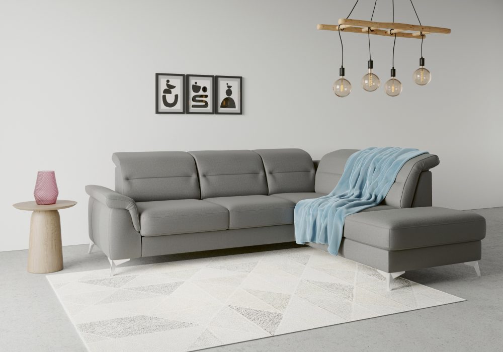 sit&more Ecksofa »Sinatra«, mit Ottomane, optional mit Kopfteilverstellung und Armteilfunktion oder Kopfteilverstellung, Armteilfunktion, Bettfunktion und Stauraum, chromfarbene Metallfüsse