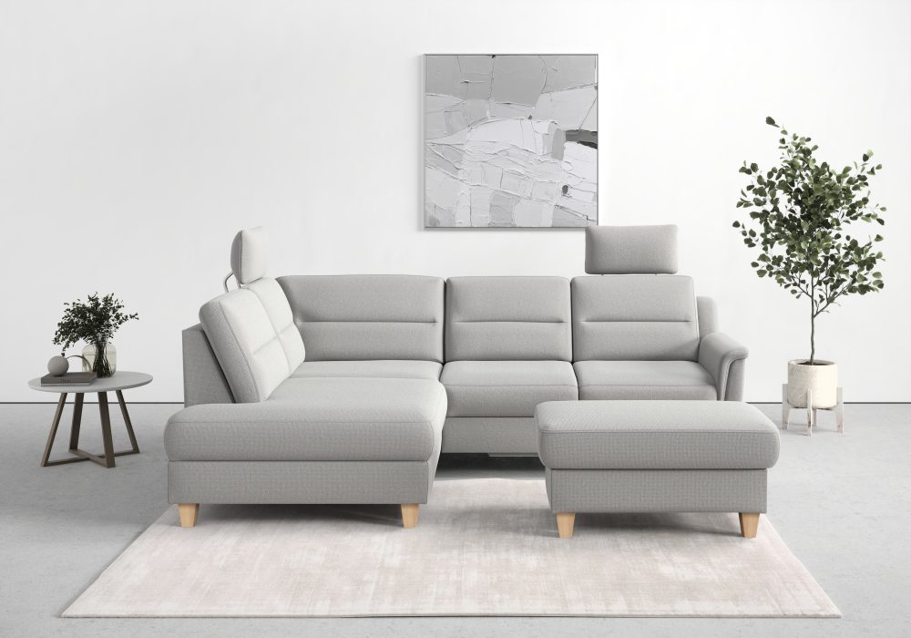 sit&more Ecksofa »Farö«, inklusive Federkern, mit naturfarbenen Füssen, wahlweise mit Bettfunktion und Bettkasten