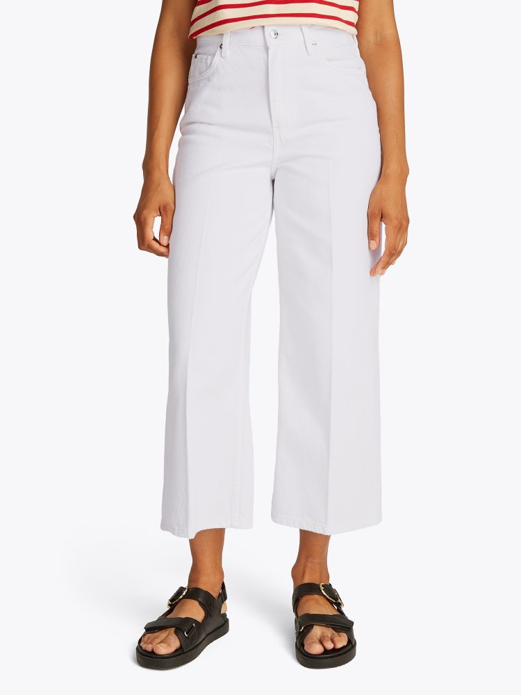 Tommy Hilfiger Weite Jeans »WIDE LEG HW LOU«, mit Logo-Badge, mit Nieten, mit Bügelfalten