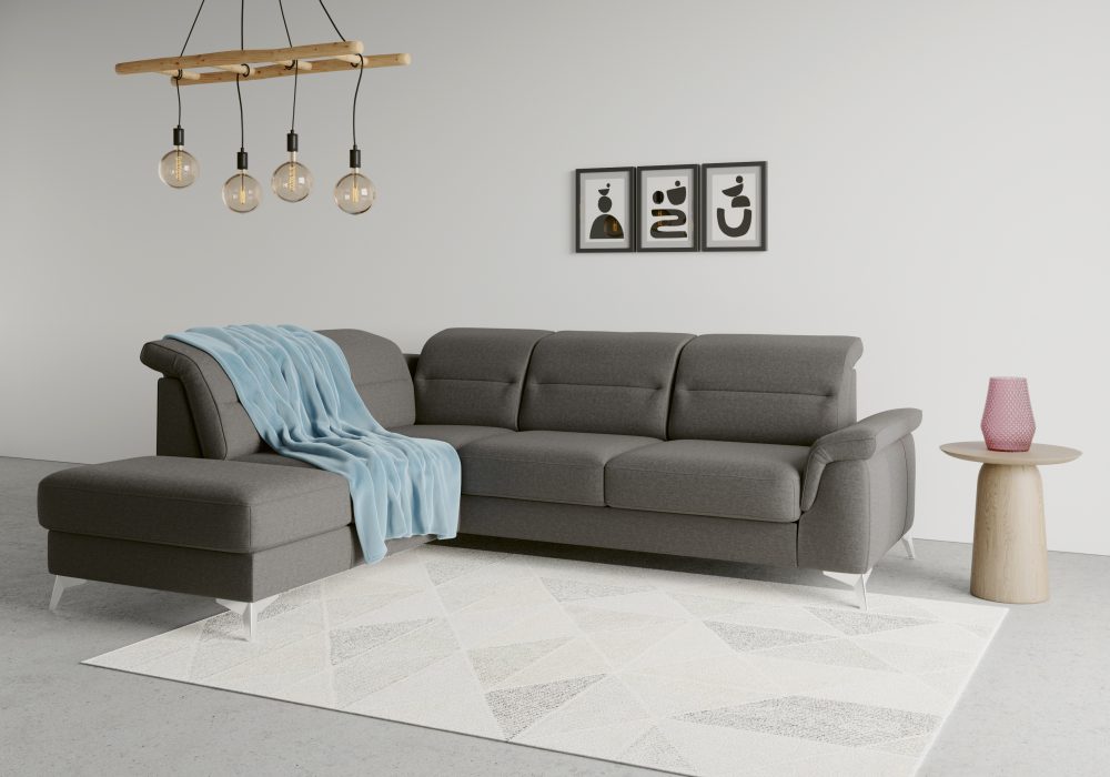sit&more Ecksofa »Sinatra«, mit Ottomane, optional mit Kopfteilverstellung und Armteilfunktion oder Kopfteilverstellung, Armteilfunktion, Bettfunktion und Stauraum, chromfarbene Metallfüsse