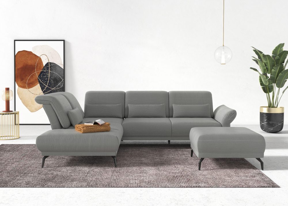 INOSIGN Ecksofa »Coco«, wahlweise mit Sitztiefen, Armteil- und Kopfteilverstellungim Cord, mit Füssen 15 cm hoch