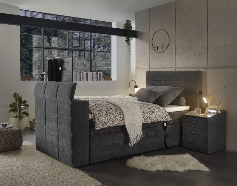 ED EXCITING DESIGN Boxspringbett »Denver« inkl. Motor, Topper und motorisierter TV-Halterung bis 40 Zoll