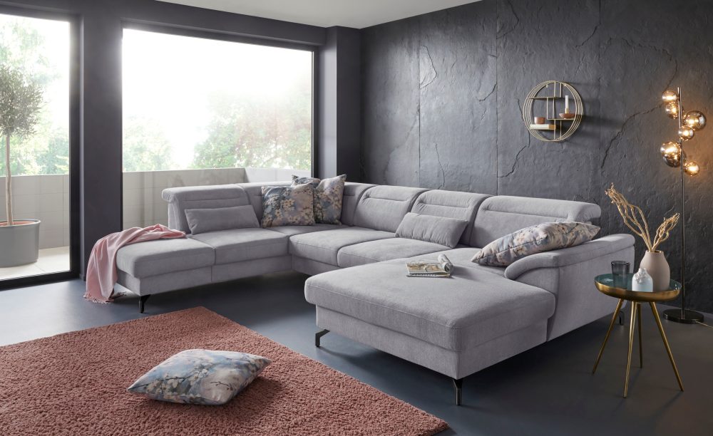 sit&more Wohnlandschaft, 12 cm Fusshöhe, inklusive Sitztiefenverstellung, wahlweise Kopfteilverstellung, wahlweise in 2 unterschiedlichen Fussfarben