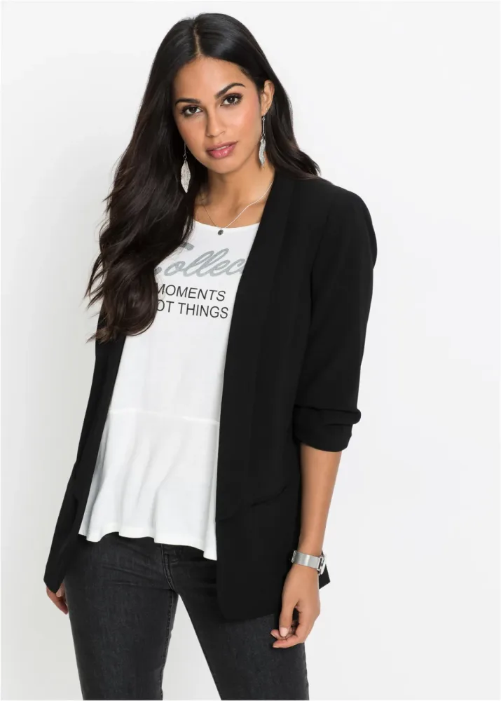 bonprix Longblazer mit drapierten Ärmelnschwarz 36Damen