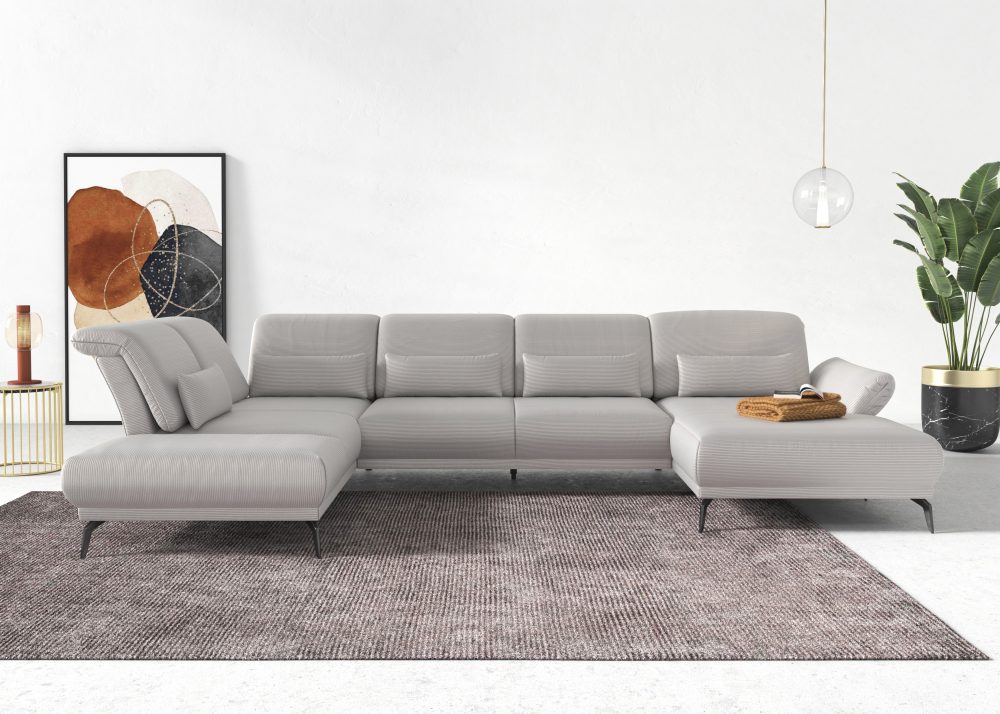 INOSIGN Wohnlandschaft »Coco«, wahlweise mit Sitztiefen, Armteil- und Kopfteilverstellung,im Cord, mit Füssen 15 cm hoch