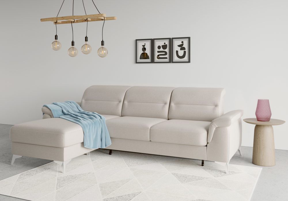 sit&more Ecksofa »Sinatra«, mit Recamiere, optinal mit Kopfteilverstellung und Armteilfunktion oder Kopfteilverstellung, Armteilfunktion, Bettfunktion und Bettkasten, chromfarbene Metallfüsse