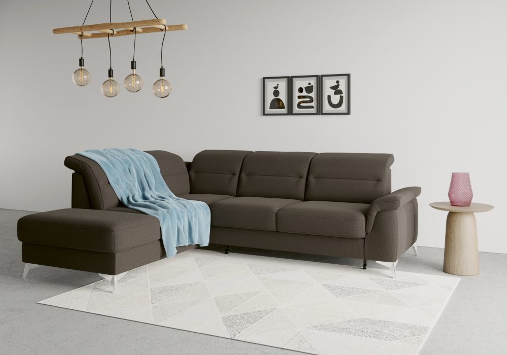 sit&more Ecksofa »Sinatra«, mit Ottomane, optional mit Kopfteilverstellung und Armteilfunktion oder Kopfteilverstellung, Armteilfunktion, Bettfunktion und Stauraum, chromfarbene Metallfüsse