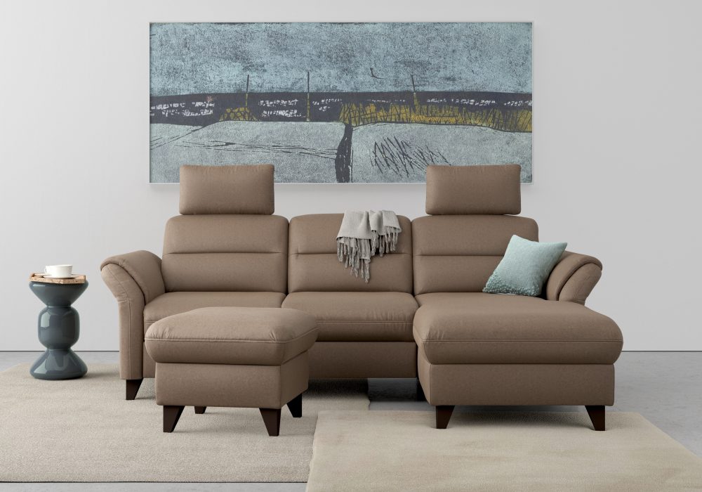 sit&more Ecksofa »Mellum«, inklusive Federkern, wahlweise mit Bettfunktion, Bettkasten und Armteilfunktion