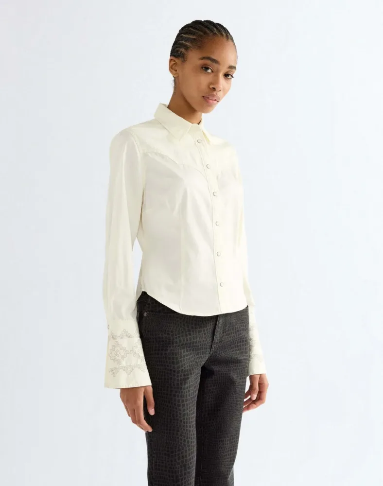 Wrangler - Langarmbluse Bell Western Slim, für Damen, Weiss, Größe M