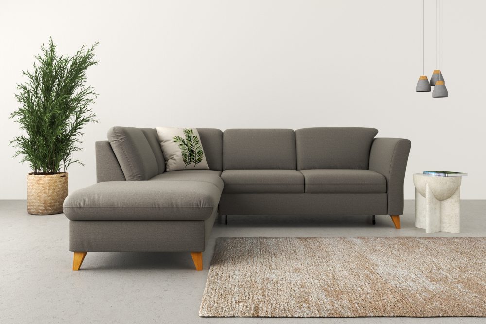 Home affaire Ecksofa »Trelleborg«, Federkern-Polsterung, wahlweise mit Bettfunktion und Stauraum, Kopfstützen optional