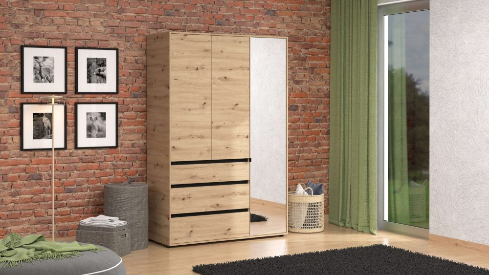 INOSIGN Kleiderschrank »Corbett, grifflose Optik, FSC-zertifziert, Made in Europe«, (138 oder 182,5cm breit, 211cm hoch und 54,5cm tief), mit Spiegel, 3 Schubladen und Innenausstattung