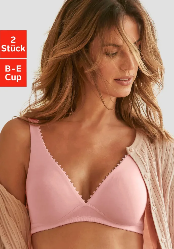 petite fleur Packung, 2 stück, ohne Bügel in High-Apex-Schnittform mit Zierborte, bequemer BH