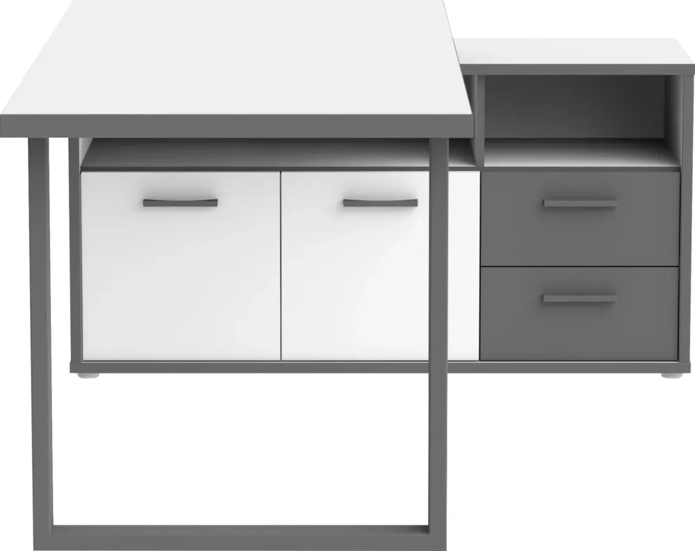 Eckschreibtisch In Grau/weiss Grau, Weiss 